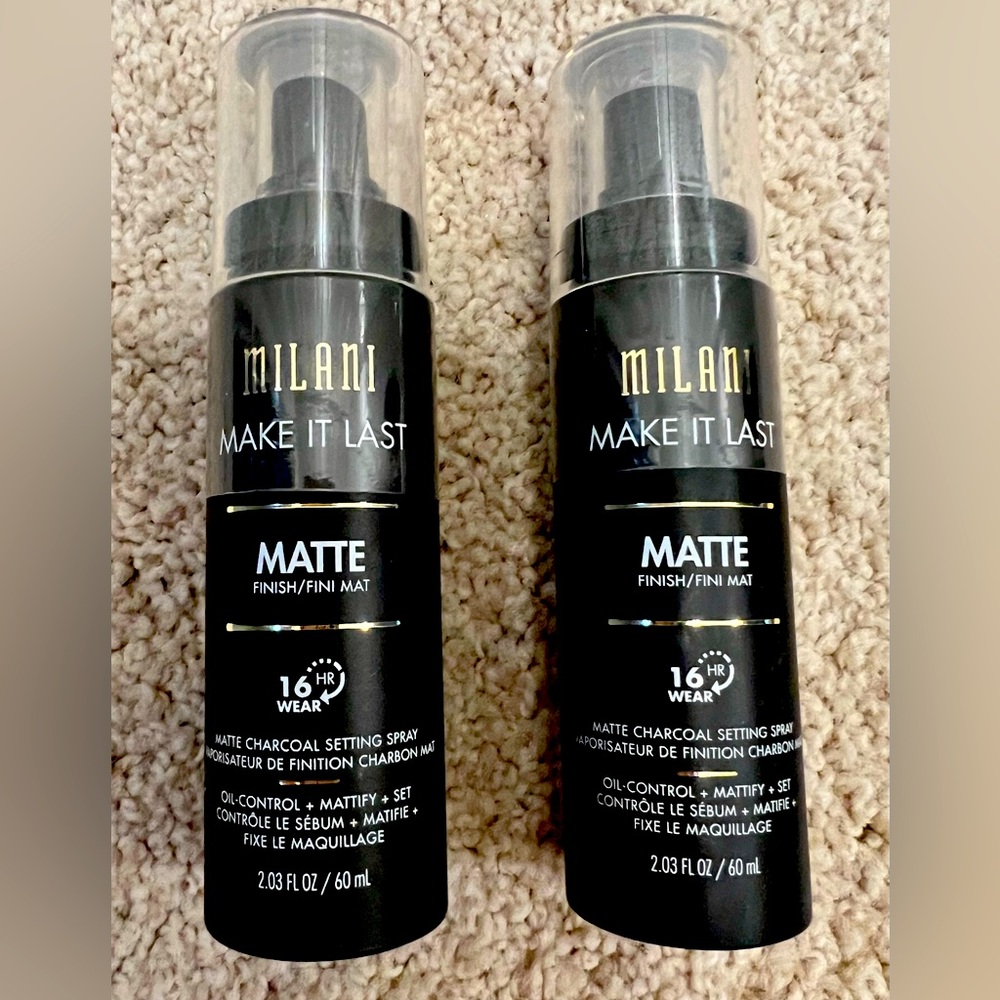 New: Set of 2 Milani Make it Last Setting Matte Finish Charcoal Setting Spays
